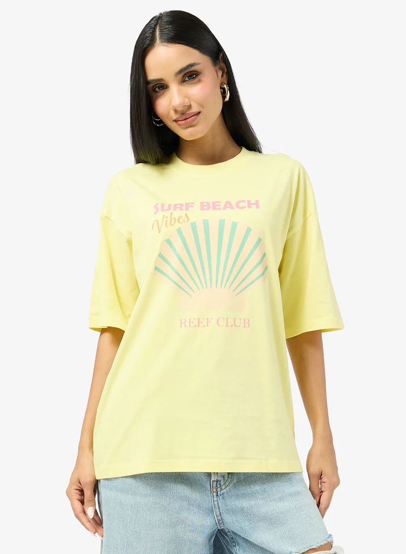 جينجر Cotton Oversize Travel Graphic T-shirt